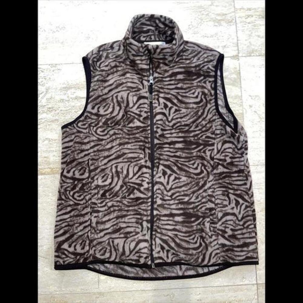 Rebecca Malone Women's L VEST Fleece Brown Animal Print
